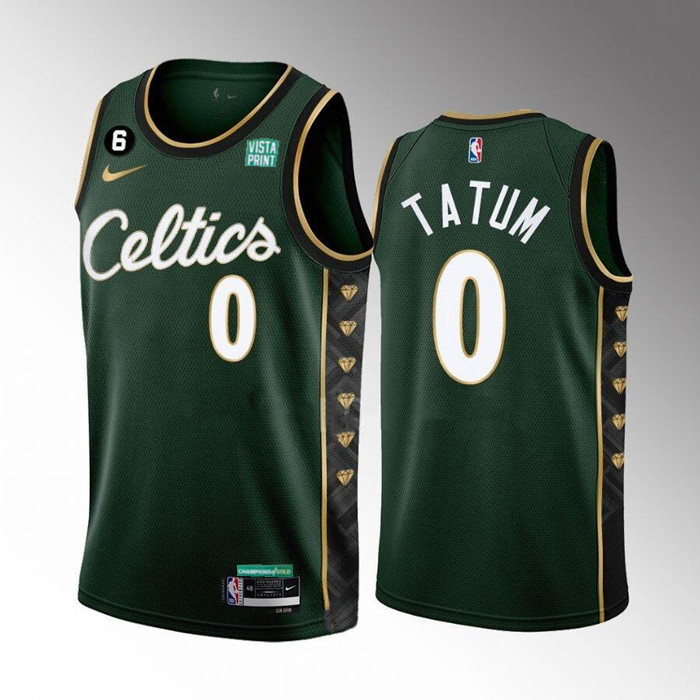 Men's Boston Celtics #0 Jayson Tatum Green 2022-23 City Edition No.6 Patch Stitched Basketball Jersey