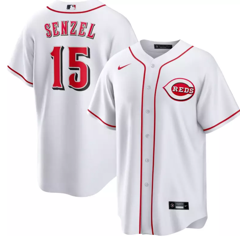Men's Cincinnati Reds #15 Nick Senzel White Cool Base Stitched Baseball Jersey