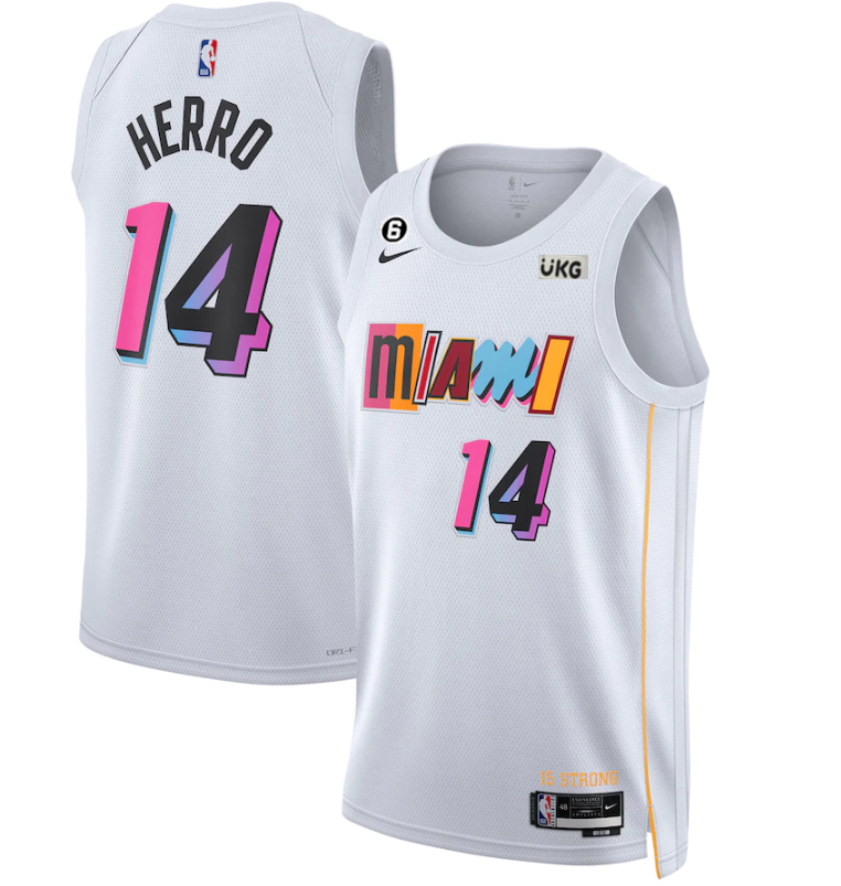 Men's Miami Heat #14 Tyler Herro White 2022/23 City Edition With NO.6 Patch Stitched Jersey