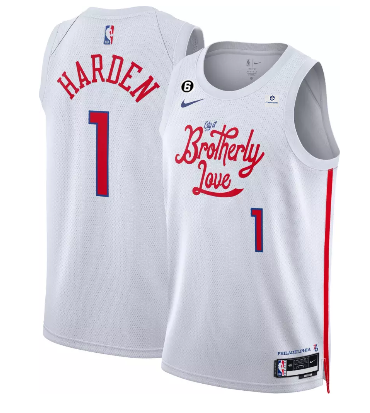 Men's Philadelphia 76ers #1 James Harden White 2022/23 City Edition Stitched Basketball Jersey