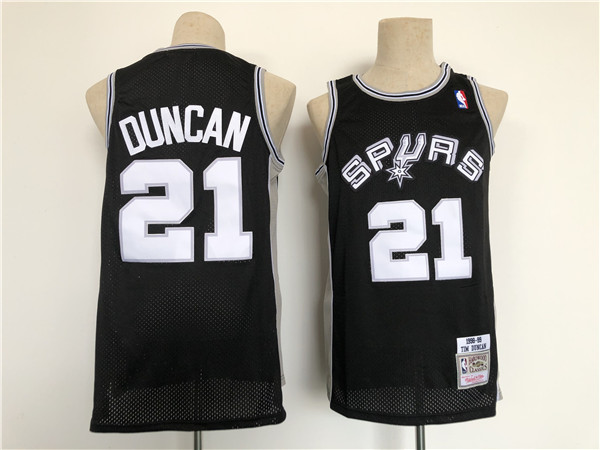Men's San Antonio Spurs #21 Tim Duncan 1998-99 Black Mitchell & Ness Throwback Stitched Jersey