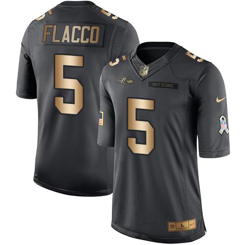 Nike Ravens #5 Joe Flacco Black Men's Stitched NFL Limited Gold Salute To Service Jersey