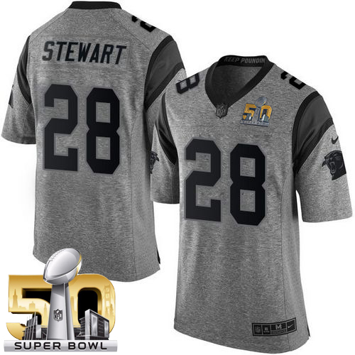Nike Panthers #28 Jonathan Stewart Gray Super Bowl 50 Men's Stitched NFL Limited Gridiron Gray Jersey