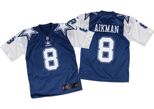 Nike Cowboys #8 Troy Aikman Navy Blue/White Throwback Men's Stitched NFL Elite Jersey