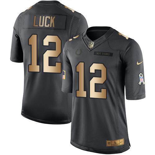 Nike Colts #12 Andrew Luck Black Men's Stitched NFL Limited Gold Salute To Service Jersey