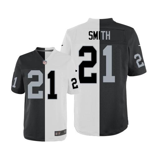 Nike Raiders #21 Sean Smith White/Black Men's Stitched NFL Elite Split Jersey