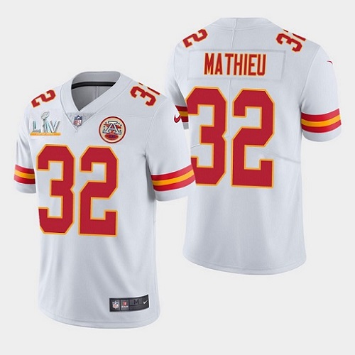 Men's Kansas City Chiefs #32 Tyrann Mathieu White 2021 Super Bowl LV Stitched NFL Jersey